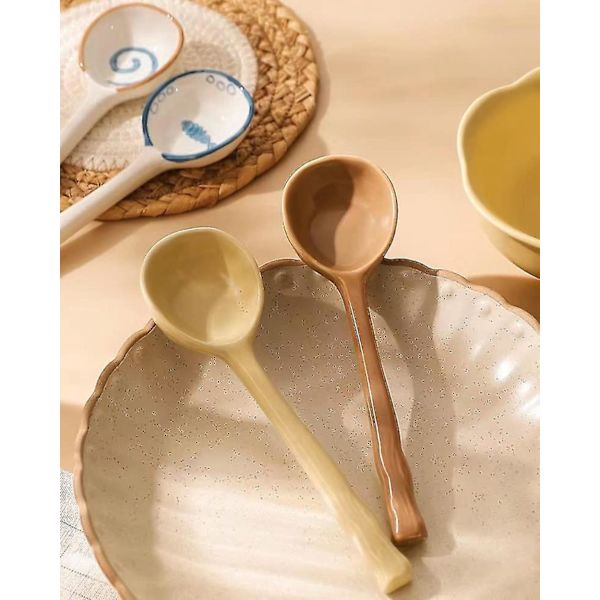 Japansk stor ske, store suppeskeer med sødt håndmalet mønster, håndæltet (2 stk) - 1