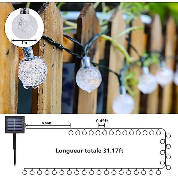 9,5m 50 LED Vandtætte Solcelledrevne Lysstrenge, 8 Tilstande Udendørs Solcelledrevne Lysstrenge Til Have, Terrasse, Fester (multifarvet)