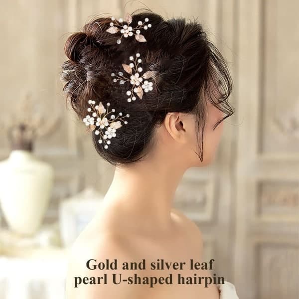 3 stk. gull hårspenner - Perlehårspenne - Moderne elegante damer Rhinestone - Bryllupsbrudehodeplagg