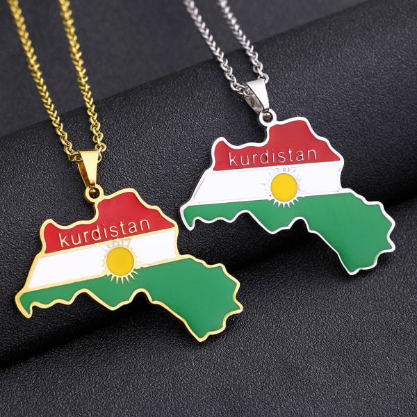 Kurdistan karta och flagga hänge halsband för älskare män kvinnor etniska smycken Kurdistan patriotisk gåva Gold