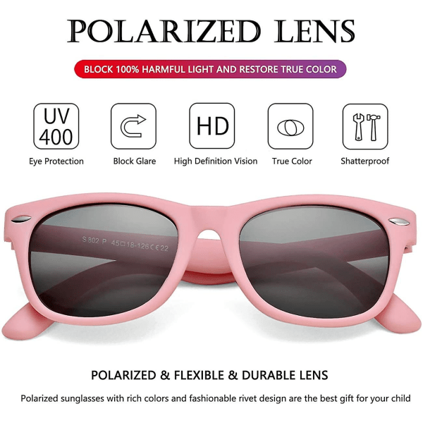 Polariserte solbriller for barn for gutter, jenter i alderen 2-9, Tpee gummi fleksibel innfatning med 100 % UV-blokkerende linse