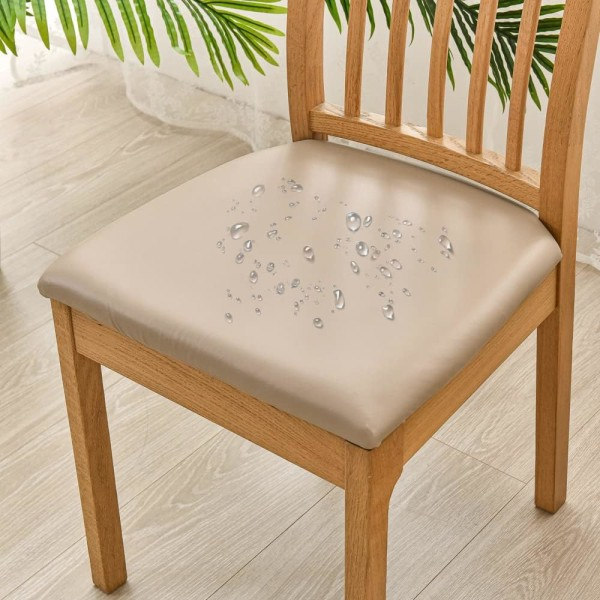 1 st Set Diningsstolsöverdrag Vattentätt Säte PU Läder Stolsöverdrag, Khaki Khaki Khaki
