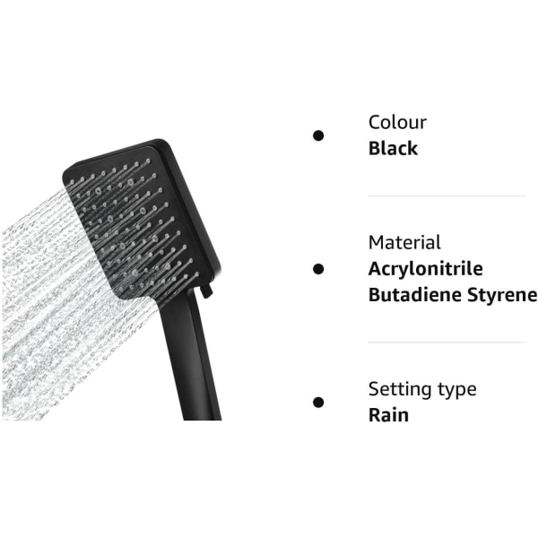 Brusehoved med højt tryk med 6 spraytilstande, Power Shower Head, Stor vandbesparende brusehoved sort