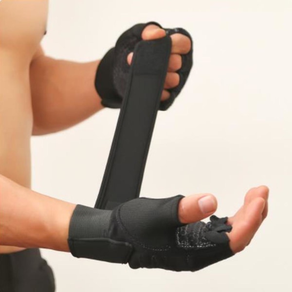 Fitness käsineet, puolisormen käsineet miehille ja naisille kuntoiluvälineet käsipainoharjoittelu L black -  red line(a pair)
