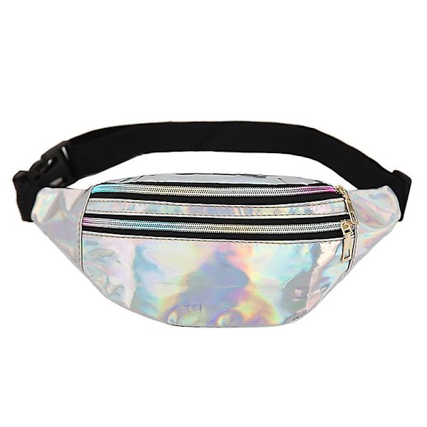 1 stycken holografisk midjeväska, holografisk PU-midjeväska vattentät glänsande midjeväska, laser midje-bum