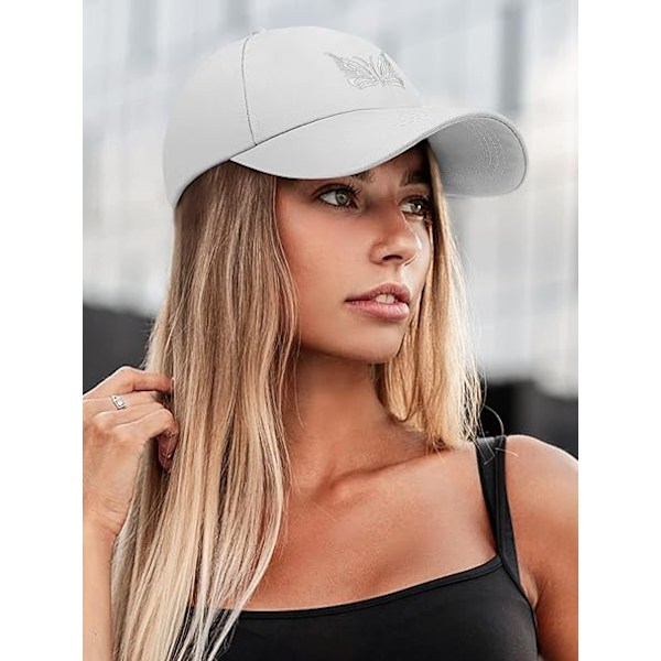 Dame Baseball Cap - Sommerfuglemønster Dame Baseball Cap Justerbar 100% Bomuld Peak Cap Golf Løbehat Udendørs Sports Caps til Kvinder UK White One Size