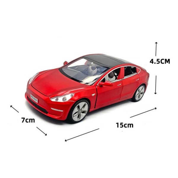 1:32 Tesla Model 3 Legetøjsbil i Metal med Lyd og Lys, Gave til Børn Model 3 Red