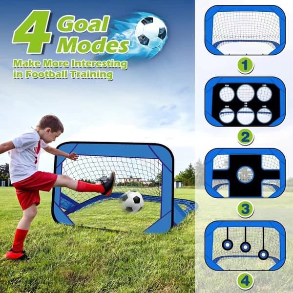 4-i-1 Foldbart Fodboldmål, Foldbart Fodboldmål, Bæretaske, Fodboldmål til Børn, 120×80×80cm, Sort + Blå
