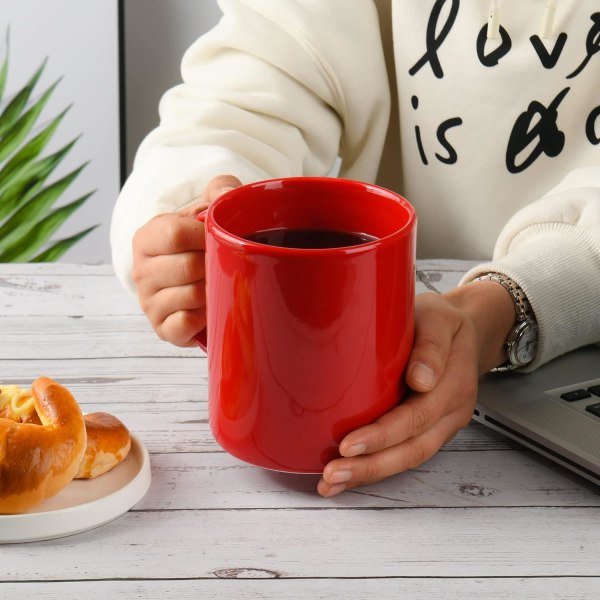 Extra stor keramisk kaffemugg med handtag för kontor och hem (röd)