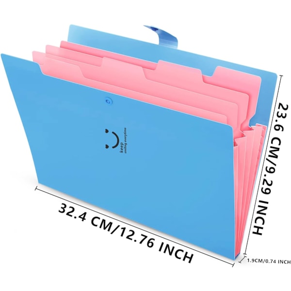 Expanderbar mapp, A4-pappersfickor Dragspelsdokumentväska Organizer Plånböcker Filer Mappar med spänneslås för skola kontor, 5 fickor Blue