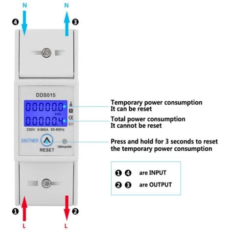Digital energimåler 5-80A 230V – Baggrundsbelyst LCD-display – 35 mm DIN-skinne montering – Strømforbrugsindikator – DDS015