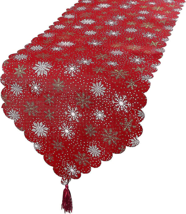 35x180cm Julbordstabletter - Röd med Snöflingemönster