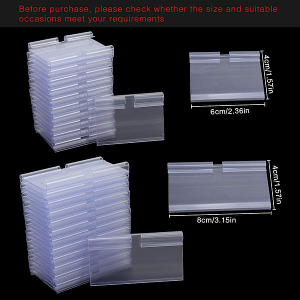 50 stk. gennemsigtige plasticetiketHoldere til trådkurv detailpris etiket, kurvetiketter Clip On etiketter, varetegn displayholder til supermarked butik 8x4cm
