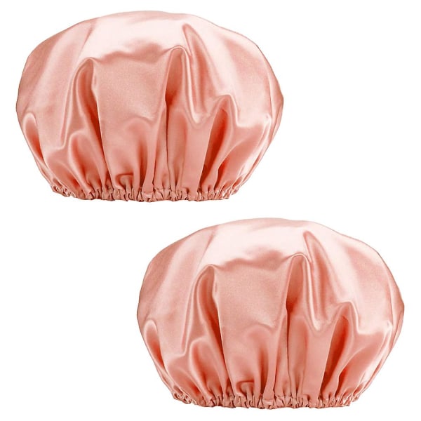 Återanvändbar dubbellager vattentät cap för duschhår pink