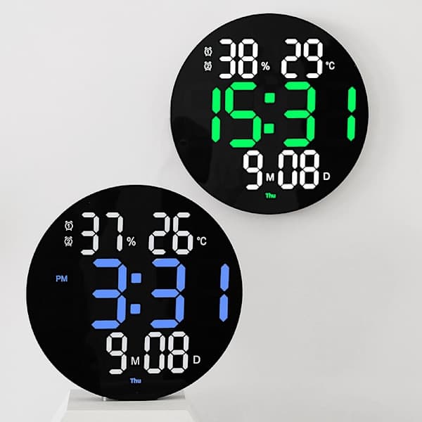 Klokke stort nummer LED digital smart veggklokke, blå 25,4 cm