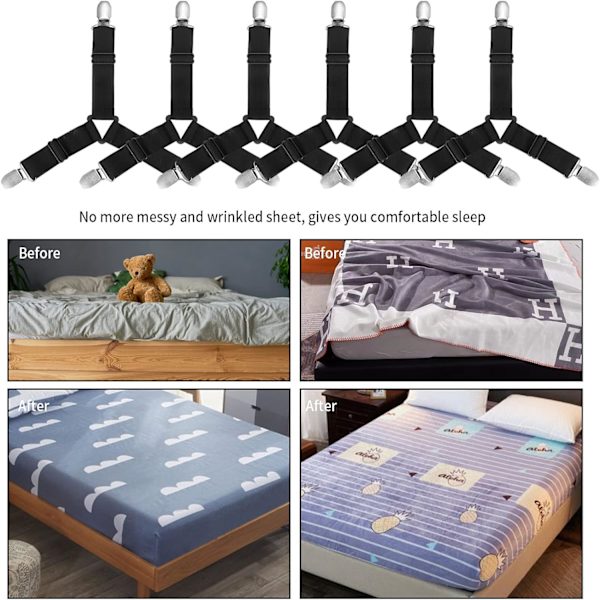 8 stk. sengebetræk clips stropper justerbar trekant fastgørelse elastisk hjørne seler grippere holder til madrasbetræk sofa pude (sort)