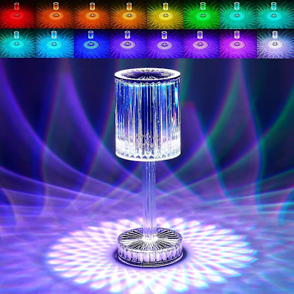 Kristallampa, 16 RGB färgskiftande Touch Fjärrkontroll Lampa, USB Uppladdningsbar Diamantbordslampa för Sovrum Vardagsrum, Modern (16 färger RGB)