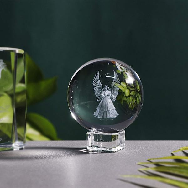 6 cm Krystal 3D Beskytterengel Statuette Kugle med Krystalbase, Hjemme Dekoration Kunsthåndværk Ornamenter, Mindegave til Nogen Speciel