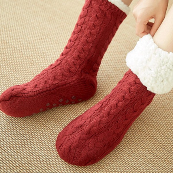 Kvinder Vinter Varme Tykke Strikkede Plysforet Sutsko Strømper Ensfarvet Chunky Kabel Hæklede Bløde Fuzzy Hyggelige Sove Strømper Pink