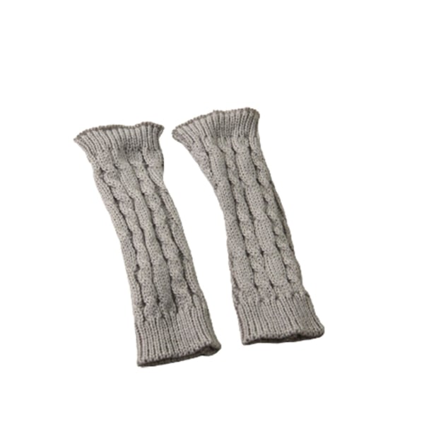 Unisex Vinter Tjocka Varma Stickade Stretch Fingerlösa Halvfinger Platta Långa Handskar Light Grey