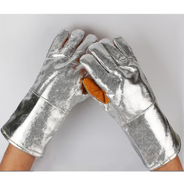 Højtemperaturbestandige handsker 1000 grader Brandsikker Anti-skoldning Varmeisolering Smeltede aluminiumsfolie Fem-fingers ovn Mikrobølgeovn
