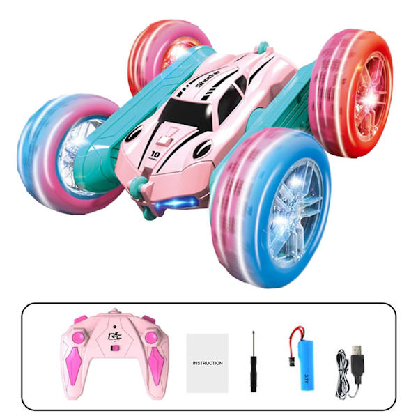 Rosa elektrisk 4wd Rc stuntbil med ljus Bärbar dubbelsidig stunt tumbler bil leksak för barn pojkar flickor Barnens dag