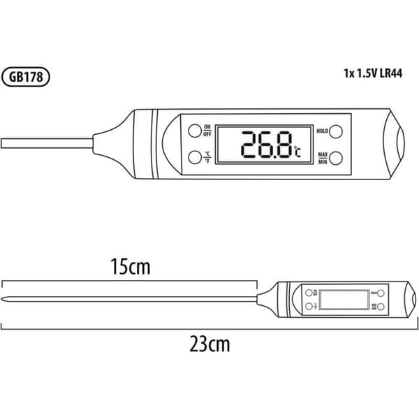 Digitalt penntermometer med sonde for mat, mattermometer fra -50°C til ca. +300°C, LCD-skjerm