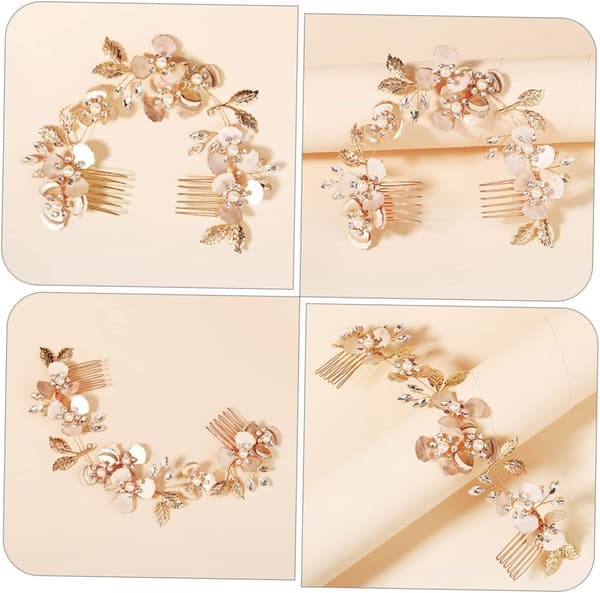 Perle- og Rhinestone-tiara Brudehårbåndskam Bryllupshårtilbehør Blomsterdesign for kvinner Brudehodeplagg