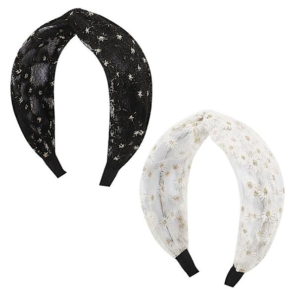 Kirjonta hiuspanta naisille hiuspanta hiuspanta muodikkaat hiuskoristeet päähineet tytöille vintage kukka musta+valkoinen Black*white