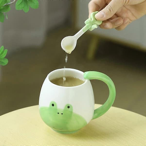 Rolig kaffemugg 414 ml Groda Kaffemugg med sked Rolig presentmugg Nyhetsmugg Keramisk Mugg Present
