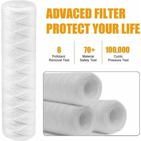 Sett med 3 spiralfilterpatroner for vannfilter - Filtrering av sediment opptil 25 mikron - Universell standardstørrelse (hy)