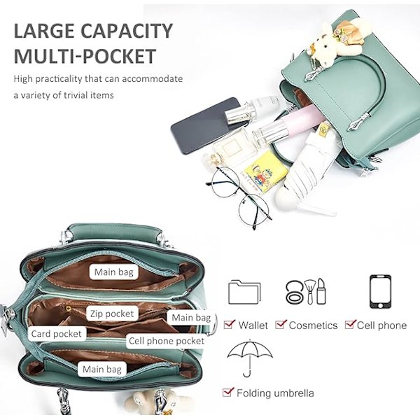 Kvinders Crossbody Mode Top Håndtaske Damer Skuldertasker PU Læder Satchel Taske Piger Messenger Tasker Punge Håndtaske med Bjørn Vedhæng Khaki