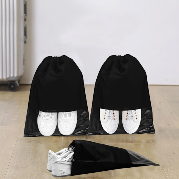 10 stk reiseskoposer, skobager, skobager til reise, snøresko i non-woven skoposer med gjennomsiktig vindu for daglig og reisebruk Black-a10