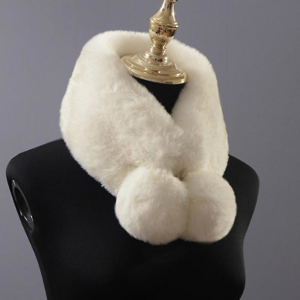 Pälskrage Halsduk för Kvinnor Faux Päls Halsdukar Med 2 Pompoms Halsduk För Vår Höst Vinter Kappa