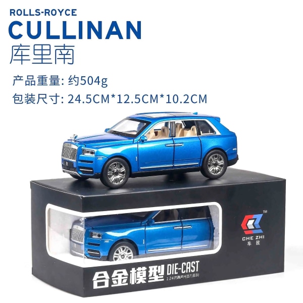 1:24 Rolls Royce Cullinan Legering Bilmodel Stor Størrelse Simulering Suv Metal Bilmodel Lys Lyd Træk Tilbage Skala Bil Miniatur Bil Blue send box