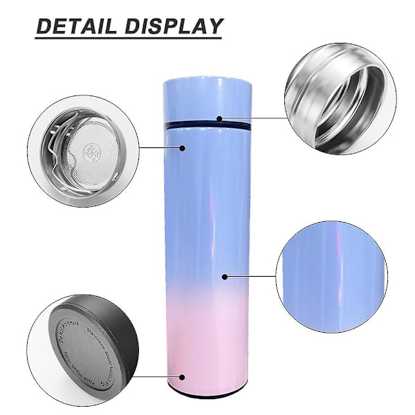Vedenkeitin LED-lämpötilanäytöllä, kaksinkertainen tyhjiöeristetty vedenkeitin, yläosa violetti ja alaosa sininen upper blue and lower pink