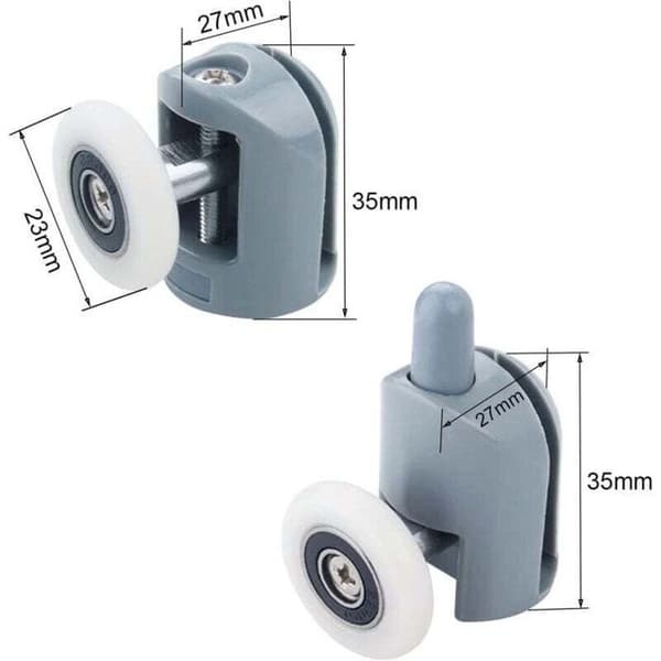 8-delt sæt med 23 mm skydedørsruller til bruser (4 topruller og 4 bundruller)