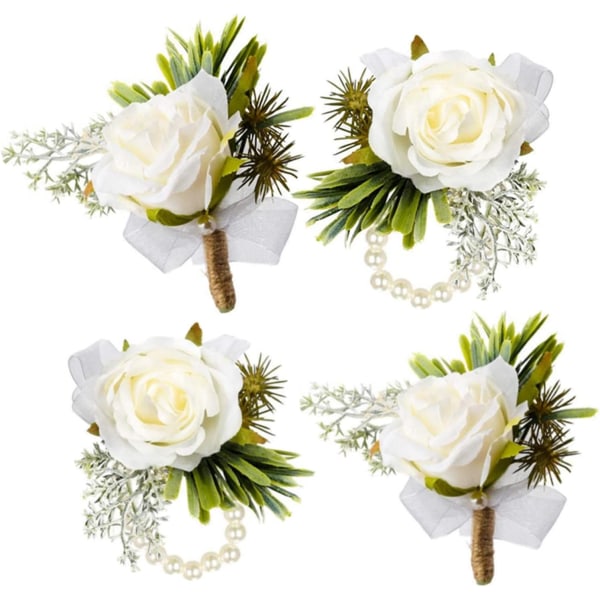 2 stk. Hvite roser Dame håndleddsblomst og herre knapphullsblomst Passer for brud og brudepike bryllup ball