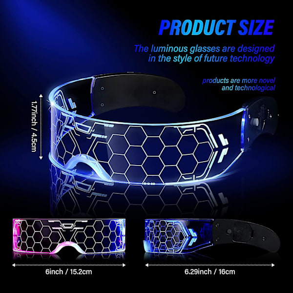 2 par LED Visor Briller Dual Control 7 Farger Og 4 Moduser Futuristiske Briller Lys Opp Briller Rave Briller Lysende Briller