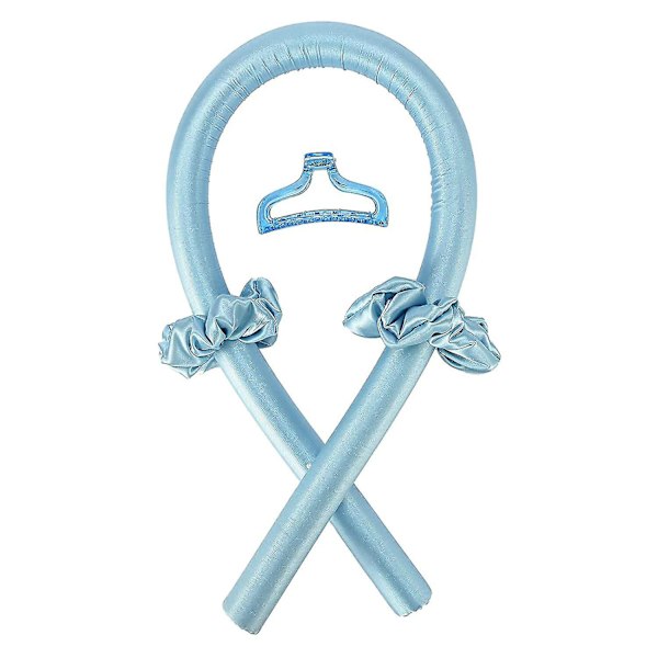 Varmeløs krøllehovedbånd, krøllebånd uden varme med hårklemmer og scrunchie, sovekrøller silkebåndshårruller light blue