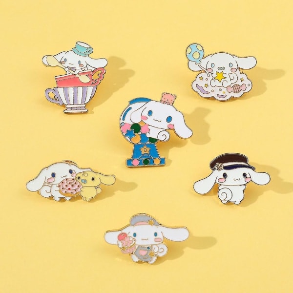 6 stk. Cinnamoroll broche nåle badge til rygsække tøj jakker hatte kawaii tegneserie hund dekoration gaver 6 stk.