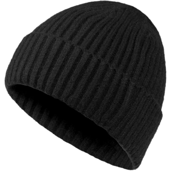 Vinterhatte til mænd Uldstrik Slouchy Beanie Hatte Varm Baggy Skull Cap Black