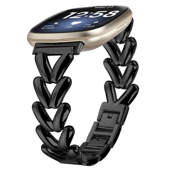 Urrem i zinklegering til Fitbit Versa 4/Sense 2 snoet metaludskiftningsrem sort Black