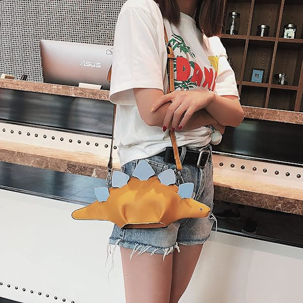 Dinosaurie axelväska, PU Stegosaurus CrossBody väska för flickor kvinnor A-yellow