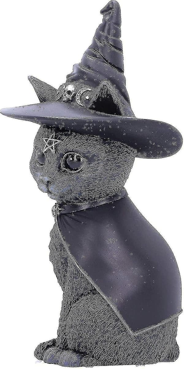 Okkult kattefigur heksehat skrivebordsindretning sort 13,5 cm Hy