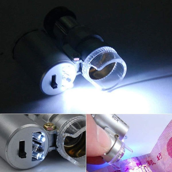 Mini metallmikroskop 60x handhållen förstoringsglas med UV-LED-ljus för smycken, diamanter, stenar, mynt, frimärken Hy