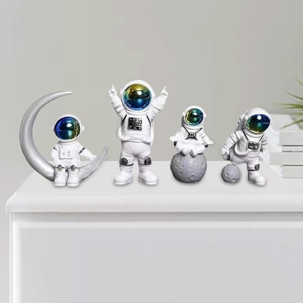 Astronautfigur Rymdman Skulptur Hartsstaty Prydnad för Kontorsfest Unik Dekorativt Stycke, Blå, 4 st