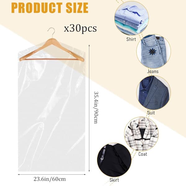 10-pack plastplaggskydd 60x90 cm Hängande klädpåsar Klar