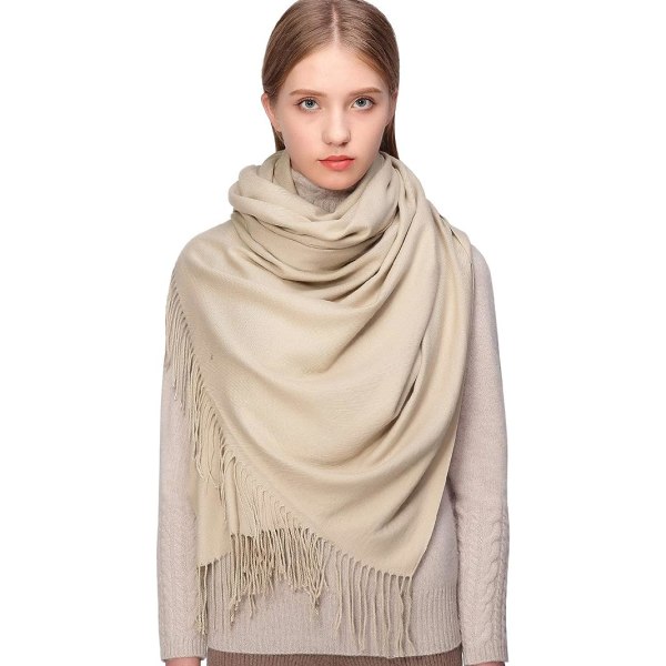 Pashminasjal og -innpakninger for kvinner, skjerf til bryllup, skjerf for kvinner, vinter (beige)