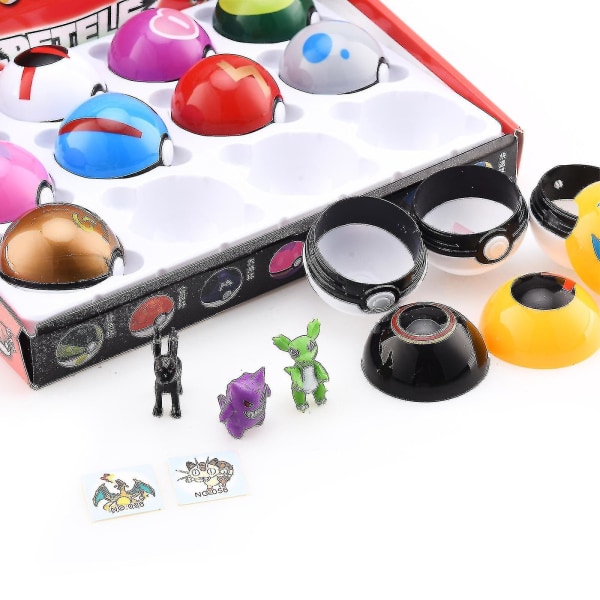 12 stk Pikachu Pokeball Sæt Realistiske Pokeballs med indvendigt legetøj samleobjekt Poke Trainer